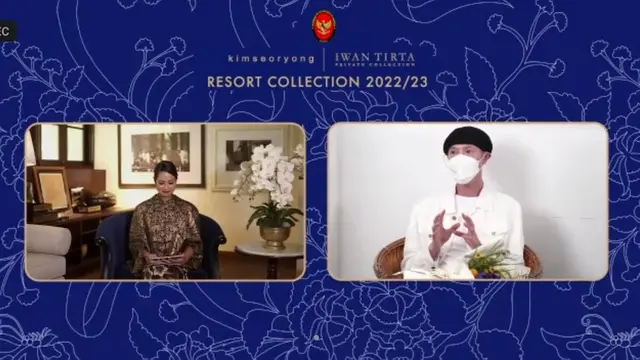 Peluncuran koleksi kolaborasi Iwan Tirta Private Collection/ITPC dengan maestro fashion Korea Selatan, Kim Seo Ryong (KSR).(kanan) dilakukan secara live streaming. (Screengrab)