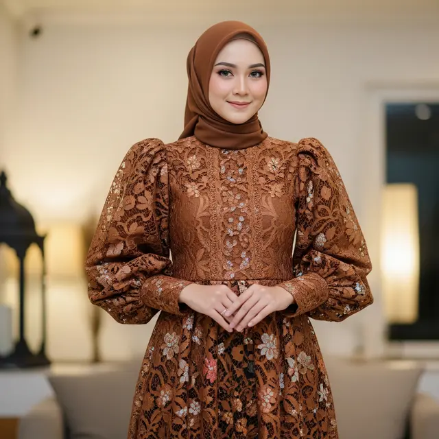 Gamis Batik Brokat Rich Rown (Image by Gemini AI)