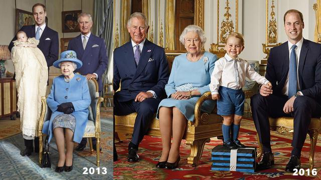 Foto mendiang Ratu Elizabeth II dengan para penerusnya, Raja Charles III, Pangeran William, dan Pangeran George. (Dokumentasi: The Royal Family, Fotografer: Jason Bell & Ranald Mackechnie).</p>
