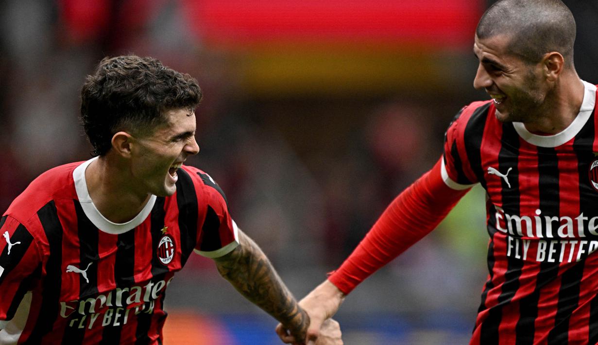 Gol Christian Pulisic pada menit ke-43 semakin memperlebar keunggulan Rossoneri atas Lecce. (Gabriel BOUYS/AFP)