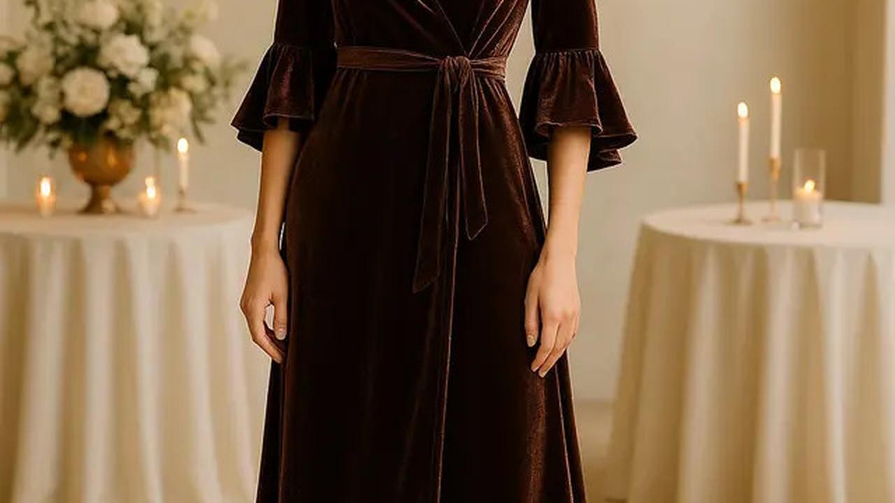8 Inspirasi Long Dress Lengan Flare Bahan Velvet, Mewah dan Stylish