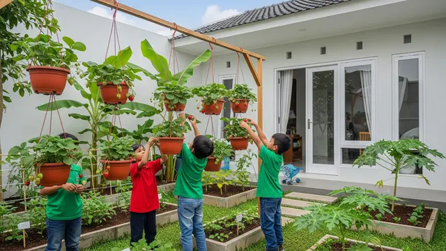 Kebun Stroberi dalam Pot Gantung (Gemini AI)