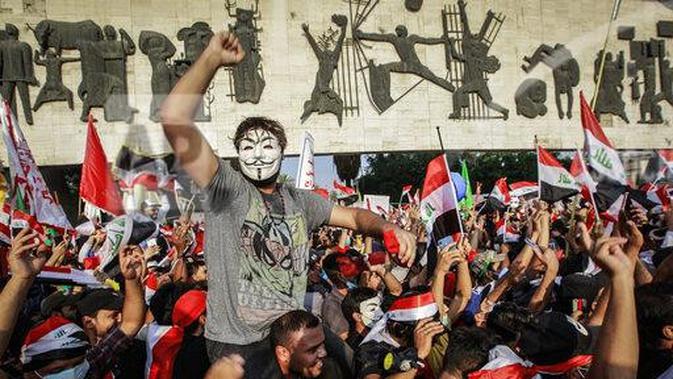 Aksi Demonstrasi di Iraq. (Source: AP/ Ameer Al Mohammedaw)
