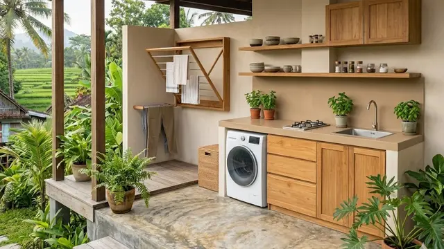 Jemuran Minimalis Menyatu dengan Dapur Basah