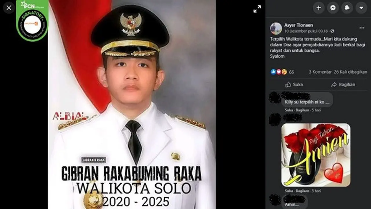 Gambar Tangkapan Layar Klaim Gibran Rakabuming Raka Wali Kota Termuda (sumber Facebook)