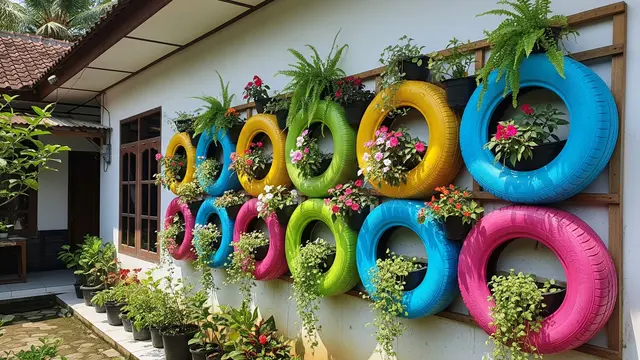 Kebun Dinding dari Ban Bekas