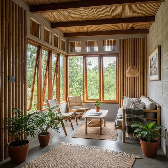 9 Desain Rumah Kampung dengan Kombinasi Tembok dan Anyaman Bambu Modern, Hunian Estetis