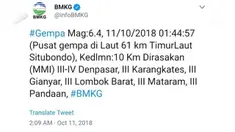Gempa Situbondo magnitudo 6,3 yang terletak di laut pada jarak 55 km arah timur laut Kota Situbondo dirasakan hingga Bali dan Lombok. Guncangan yang dirasakan selama 2-5 detik itu dirasakan tak terlalu kuat di Denpasar, Gianyar, Lombok Barat dan Mata...