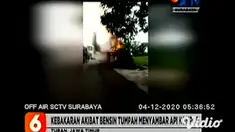 Warung kopi dan kios di Tuban, Jawa Timur, terekam video amatir telah ludes dilalap si jago merah. Kebakaran berawal saat pemilik warung dan kios tersebut hendak meracik kopi, tidak sengaja kakinya menyenggol botol berisi bensin hingga tumpah.