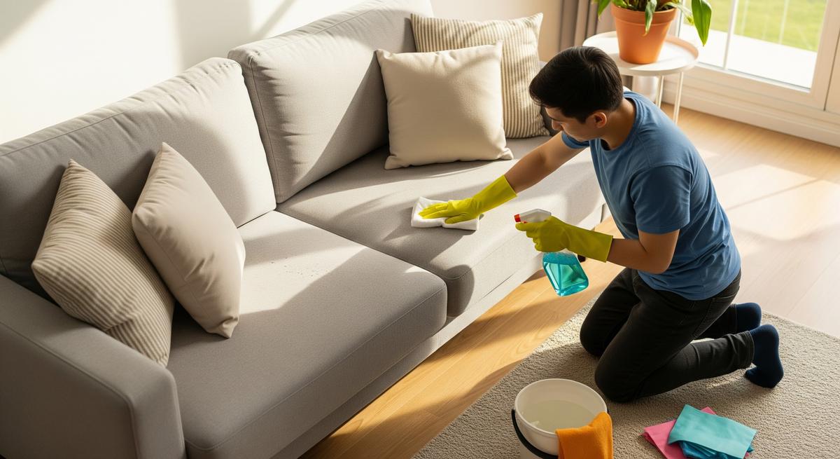 Ilustrasi membersihkan sofa