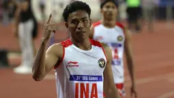 Bagi Lalu Muhammad Zohri, sprinter asal NTB berusia 23 tahun, Olimpiade 2024 Paris akan menjadi Olimpiade keduanya setelah sebelumnya juga mewakili Indonesia pada Olimpiade 2020 Tokyo. (Bola.com/Ikhwan Yanuar)