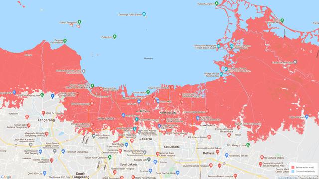 Wilayah Jakarta dan sekitarnya yang terancam tenggelam (Climate Central)