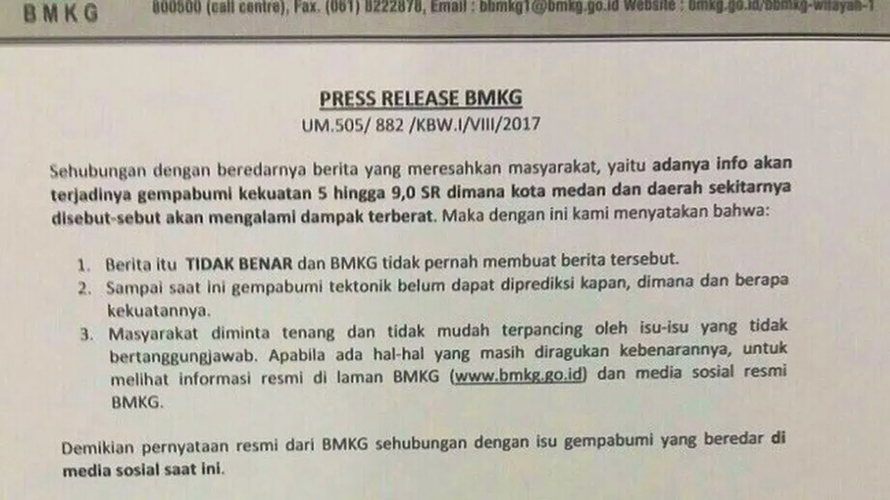 Medan Diteror Isu Gempa 9 SR Lewat Medsos, Apa Respons BMKG?