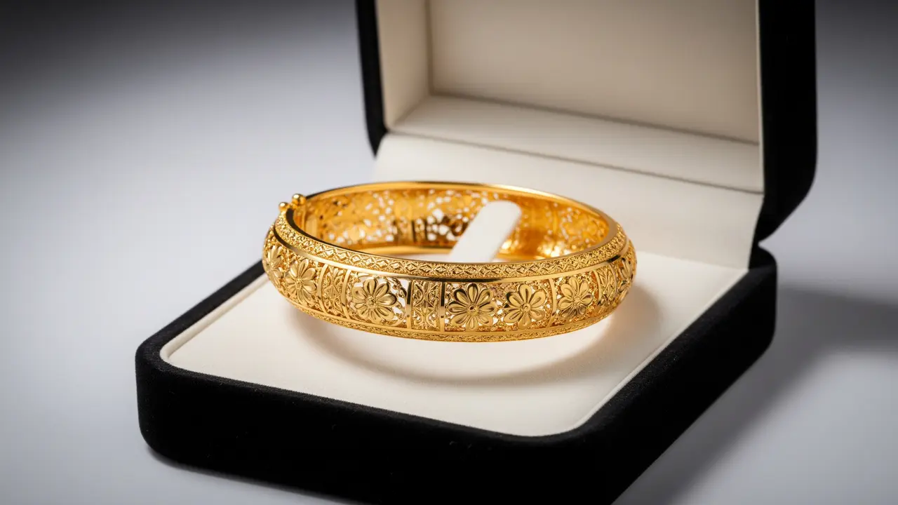Model Gelang Emas Mewah untuk Ibu Usia 50 Tahun Model Bangle Ukiran Detail