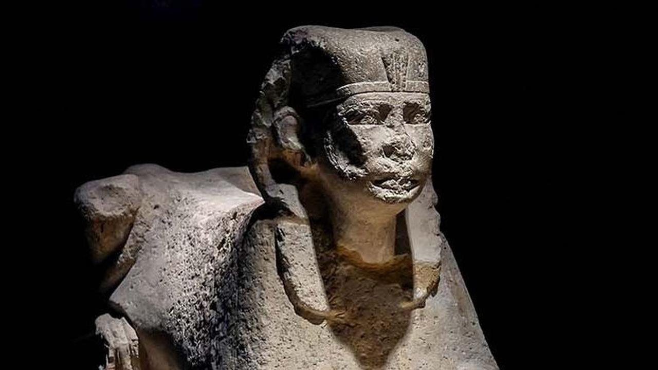 Sebuah&nbsp;sphinx kuno dipajang&nbsp;di Museum Imhotep yang dibuka kembali setelah renovasi di kompleks pemakaman Saqqara, Mesir, pada 3 Desember 2023.
