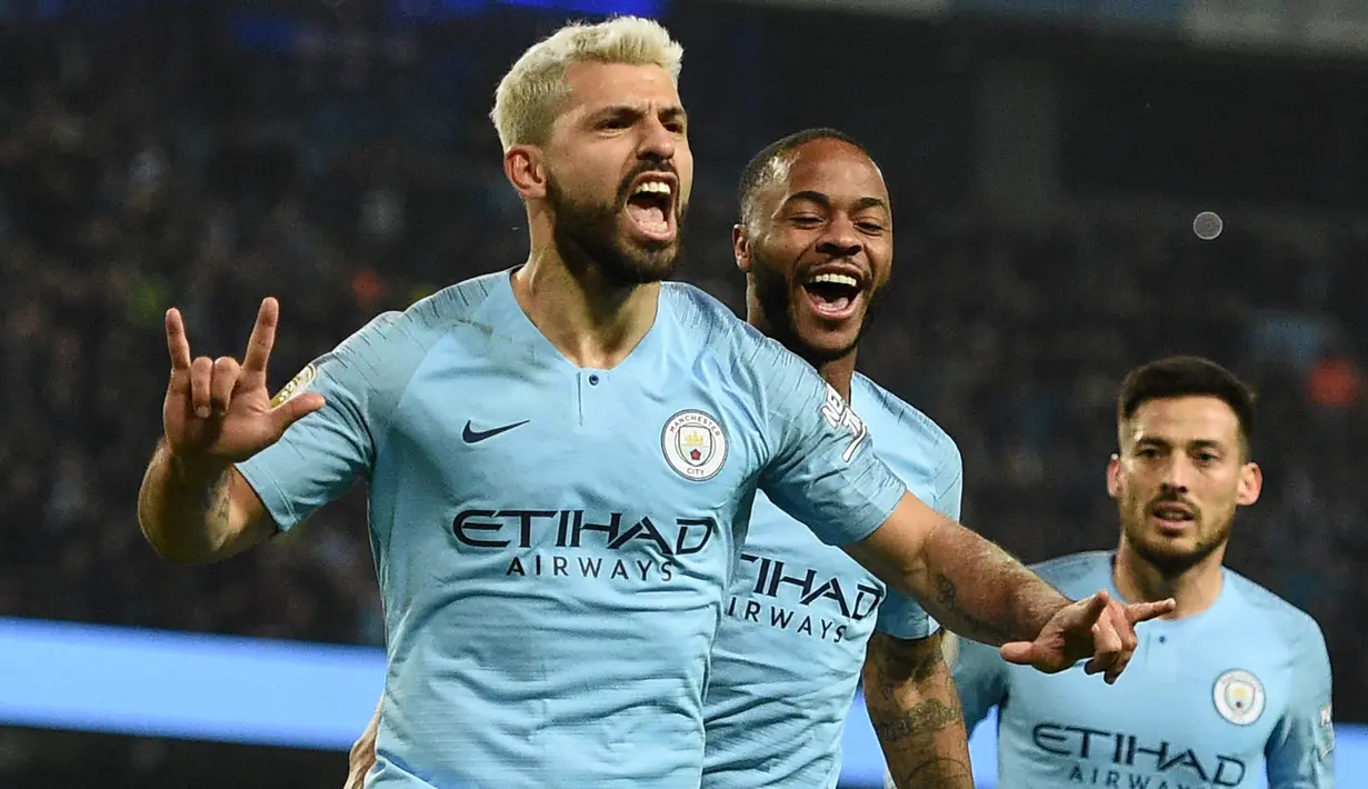Sergio Aguero. Striker asal Argentina yang baru saja pensiun di Barcelona pada Desember 2021 lalu merupakan top skor sepanjang masa bagi Manchester City. Selama total 10 musim mulai 2011/2012 hingga 2020/2021 ia mampu mengoleksi 260 gol dari total 390 laga di semua ajang kompetisi. (AFP/Oli Scarff)