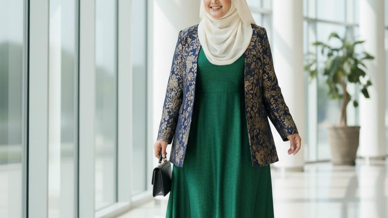 7 Trik Padu Padan Gamis Blazer Brokat untuk Wanita Berhijab Gemuk, Stylish dan Bikin Makin Pede