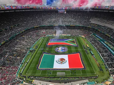 Piala Dunia 2026 dimulai dengan pertandingan pembuka antara tuan rumah Meksiko melawan Afrika Selatan di Stadion Azteca, Jumat (12/06/2026) dini hari WIB. (AP Photo/Antonio Felix)