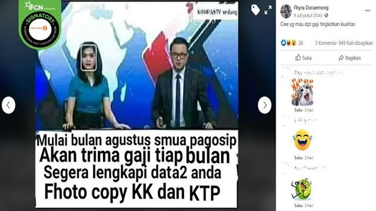 Gambar Tangkapan Layar Kabar Hoaks di Facebook