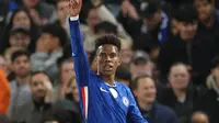 Pemain Chelsea, Estevao, merayakan&nbsp;gol dalam pertandingan Liga Inggris&nbsp;melawan Liverpool di Stadion Stamford Bridge, London, Sabtu, 4 Oktober 2025. (AP Photo/Ian Walton)