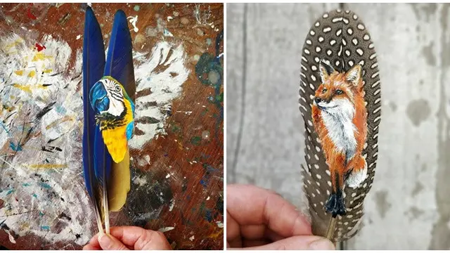6 Potret Lukisan di Bulu Burung Ini Unik, Gambarkan Hewan dengan Detail