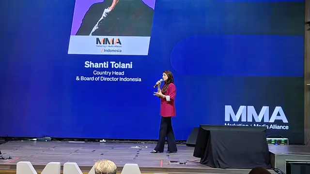 Country Head and Board of Director Indonesia, MMA Global Indonesia, Shanti Tolani dalam  MMA Smarties Unplugged Indonesia 2026 dan MMA Creative Summit 2026 di Jakarta, Selasa (14/4/2026). (Liputan6.com/Arief)