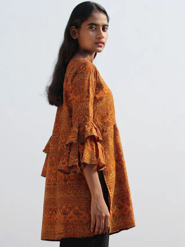Tunik Batik Lengan Kerut Motif Earth Tone