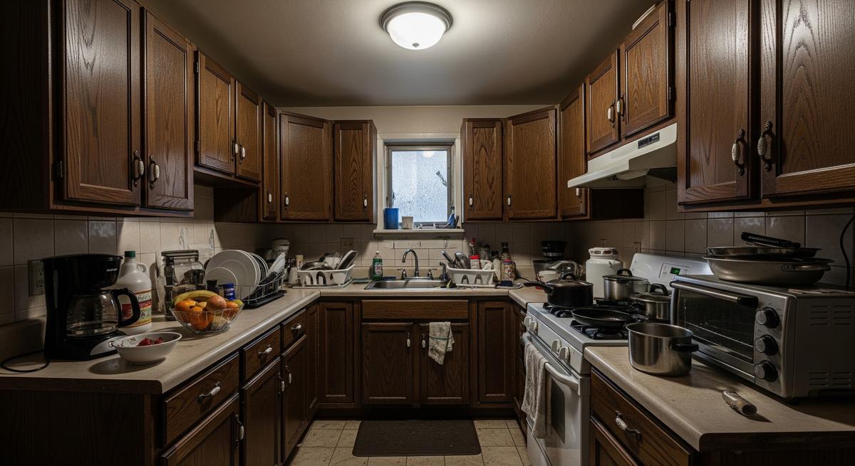 Kesalahan Memilih Warna Kabinet Dapur yang Membuat Ruangan Terasa Sempit (AI Generated)