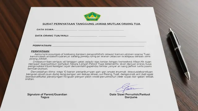 Contoh Surat Tanggung Jawab Mutlak Orang Tua