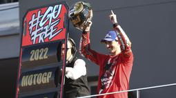 Bagnaia finis kesembilan dalam Seri Valencia di Sirkuit Ricardo Tormo, Spanyol, Minggu (6/11/2022). (AP/Alberto Saiz)