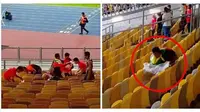 Suporter Myanmar tetap memunguti sampah meski timnya dibungkam Malaysia 3-0 pada laga pamungkas Grup A Piala AFF 2018. (AFF Suzuki Cup)