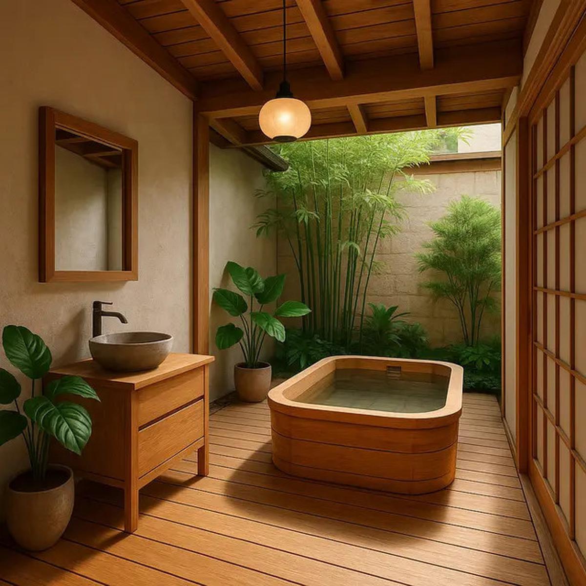 7 Inspirasi Kamar Mandi Semi Outdoor Bergaya Jepang, Estetik dengan Nuansa Alam