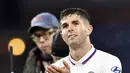 Ekspresi pemain Chelsea Pulisic Christian usai mengalahkan Burnley pada laga Liga Inggris di Turf Moor, Burnley, Inggris, Sabtu (26/10/2019). Chelsea menang 4-2 dengan Pulisic  mencetak hattrick. (Anthony Devlin/PA via AP)