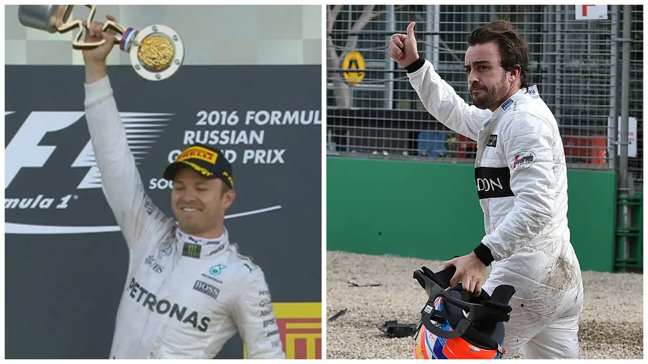 Nico Rosberg dan Fernando Alonso (kanan)