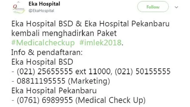 Eka Hospital BSD gelar diskon Medical Check Up hingga 75 %