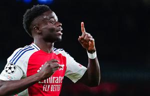 Bukayo Saka jadi bintang kemengan Arsenal saat menjamu AS Monaco pada laga Liga Champions di Stadion Emirates, Kamis (12/12/2024). Pemain bernomor punggung tujuh ini menyumbang dua gol dan satu assist. (AP Photo/Dave Shopland)