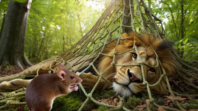 Dongeng pendek tikus dan singa (Foto: Reve Art AI)