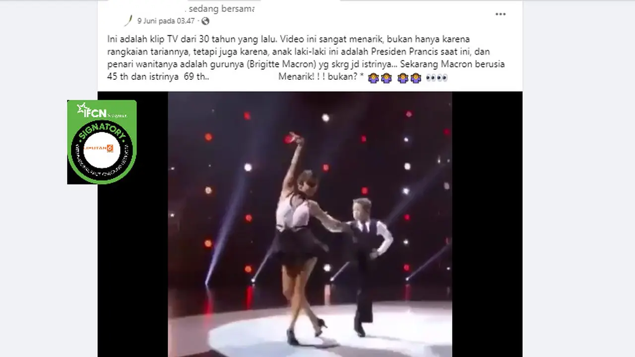 Tangkapan layar klaim video Presiden Prancis dan istrinya sedang menari,