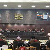 Sidang PHPU di Gedung Mahkamah Konstitusi (MK), Jakarta Pusat, Senin (1/4/2024). (Liputan6.com/ Winda Nelfira)