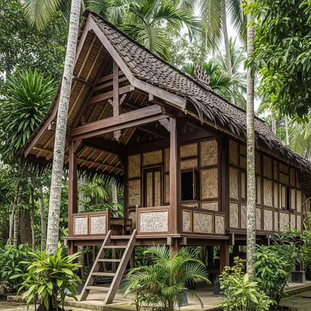 Desain Rumah Kampung dengan Kombinasi Material Alami (AI)