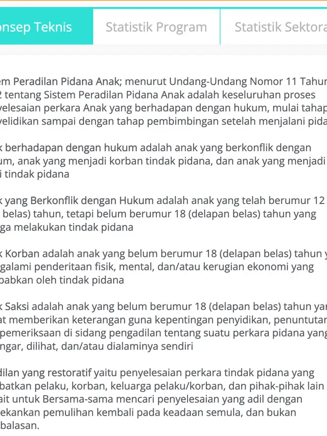 Penjelasan dari situs resmi Kementerian Pemberdayaan Perempuan dan Perlindungan Anak Republik Indonesia. (Foto: https://sidiaperka.kemenpppa.go.id/anak-beradapan-dengan-hukum/)