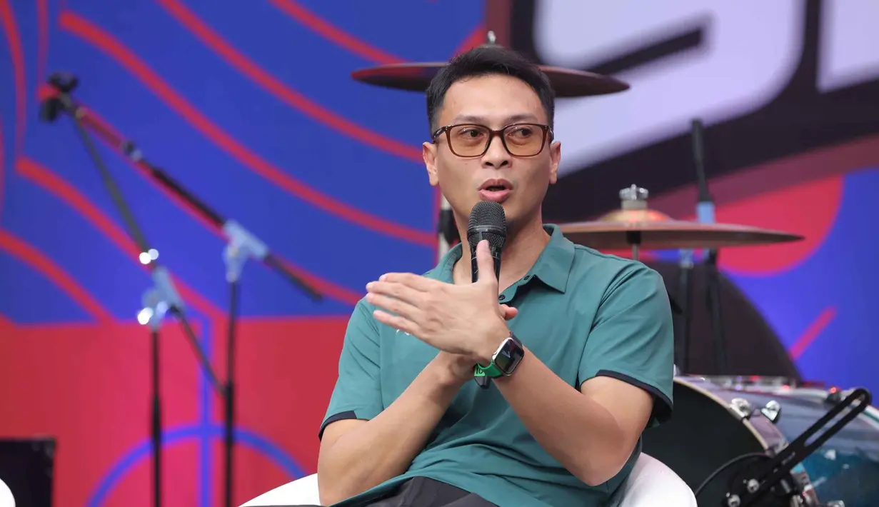 Mohammad Ahsan saat sesi bincang santai pada gelaran Vidio Sports Festival resmi digelar di Plaza Timur Senayan, Jakarta, pada Sabtu (18/10/2025). (Bola.com/M Iqbal Ichsan)