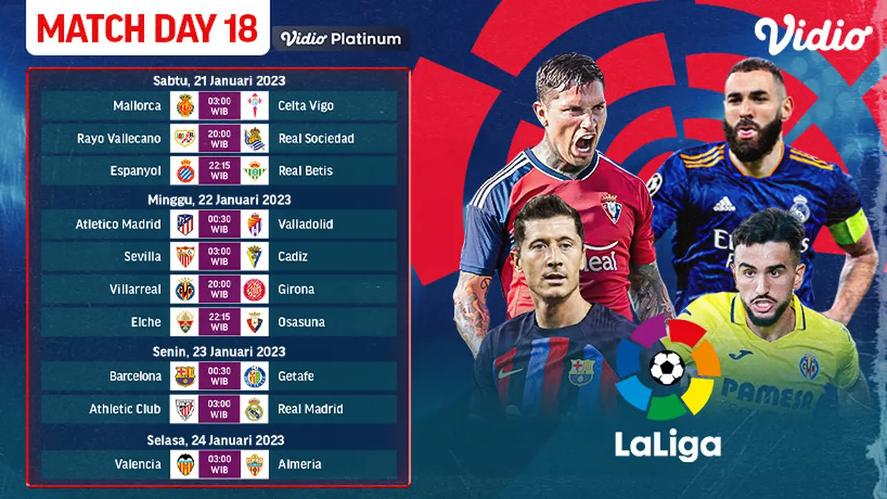 Nonton Live Streaming La Liga Spanyol 2022/23 Jornada ke-18 di Vidio 21-30 Januari : Barcelona Tantang Getafe