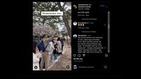 Tangkapan layar aksi perusakan bunga sakura di Jepang. Video pertama kali diunggah di Facebook pada 11 April 2024 dan diunggah kembali di Instagram pada 13 April 2024. (dok. Facebook Japan Travel Tips &amp; Planning via Instagram @kanankiri.traveler/https://www.instagram.com/reel/C5qT6hKvMFs/?utm_source=ig_web_copy_link/Rusmia Nely)