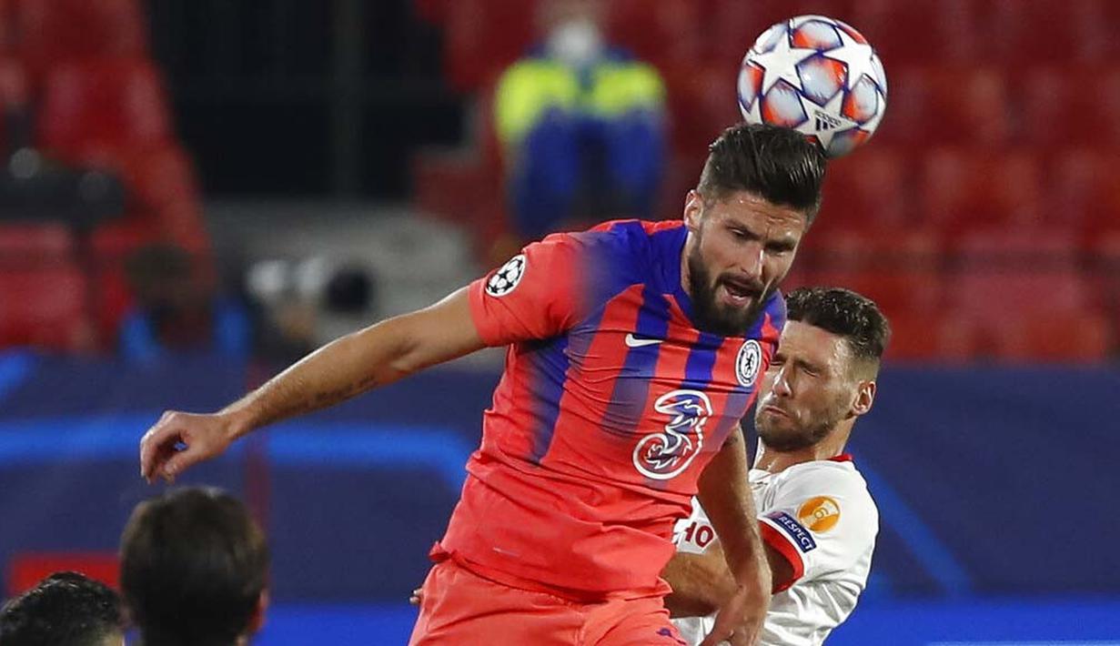 Olivier Giroud. Striker Chelsea asal Prancis berusia 34 tahun ini mencetak 6 gol dari 9 laga. Chelsea sukses menjadi juara usai menang 1-0 atas Manchester City di laga final. Giroud tidak dimainkan dalam partai final meski terdaftar sebagai pemain cadangan. (AP/Angel Fernandez)