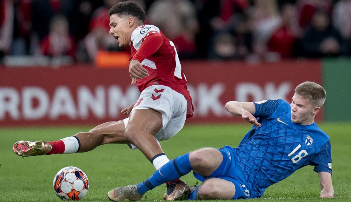 Denmark menjadi salah satu tim yang meraih kemenangan pada matchday perdana. (Liselotte Sabroe/Ritzau Scanpix/AFP)