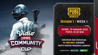 LInk Live Streaming Vidio Community Cup PUBGM  Season 1 Week 1 di Vidio, Kamis 20 Januari 2022. (Sumber : dok. vidio.com)