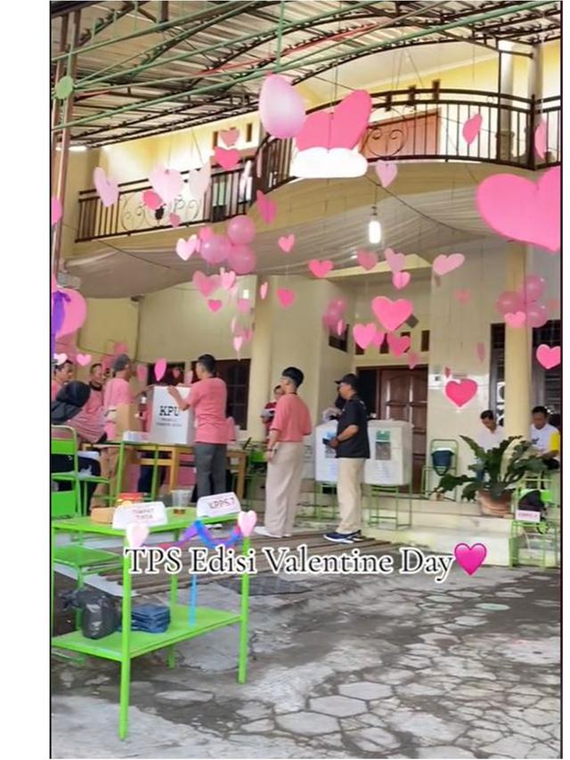 6 Potret TPS Bertema Valentine di Pemilu 2024, Penuh Warna Pink dan Hiasan Hati