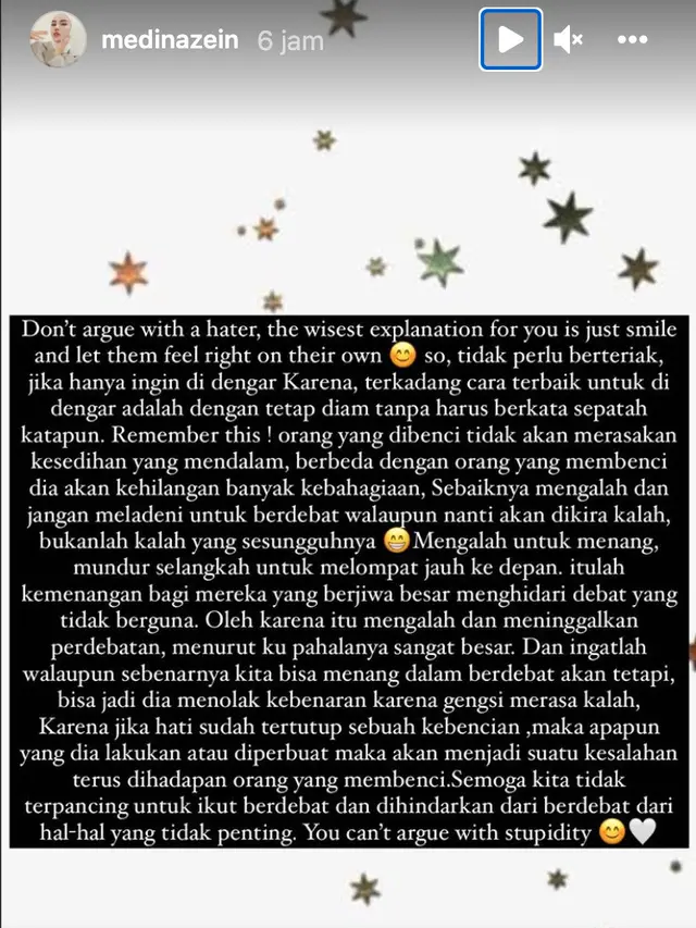 Unggahan Medina Zein. (Foto: Instagram @medinazein)