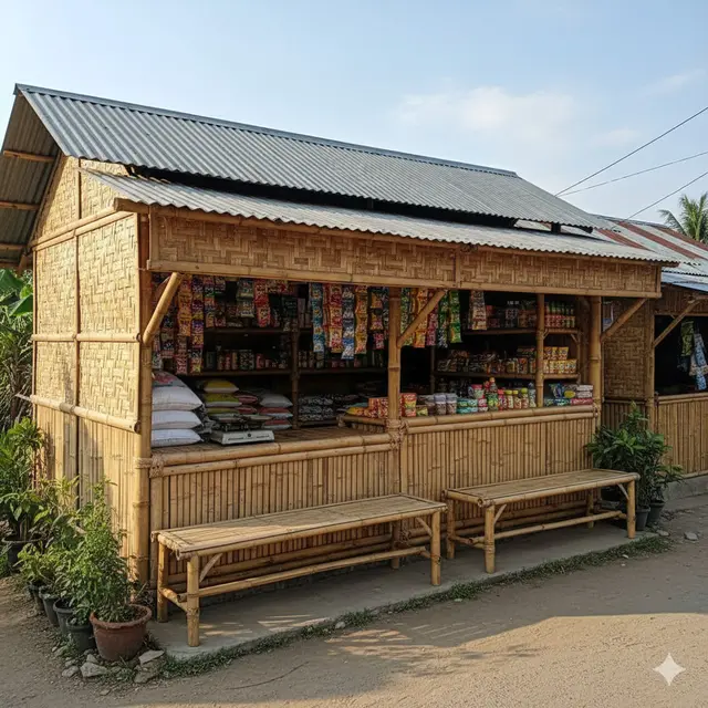 Desain Warung Sembako dari Bambu Sederhana/AI